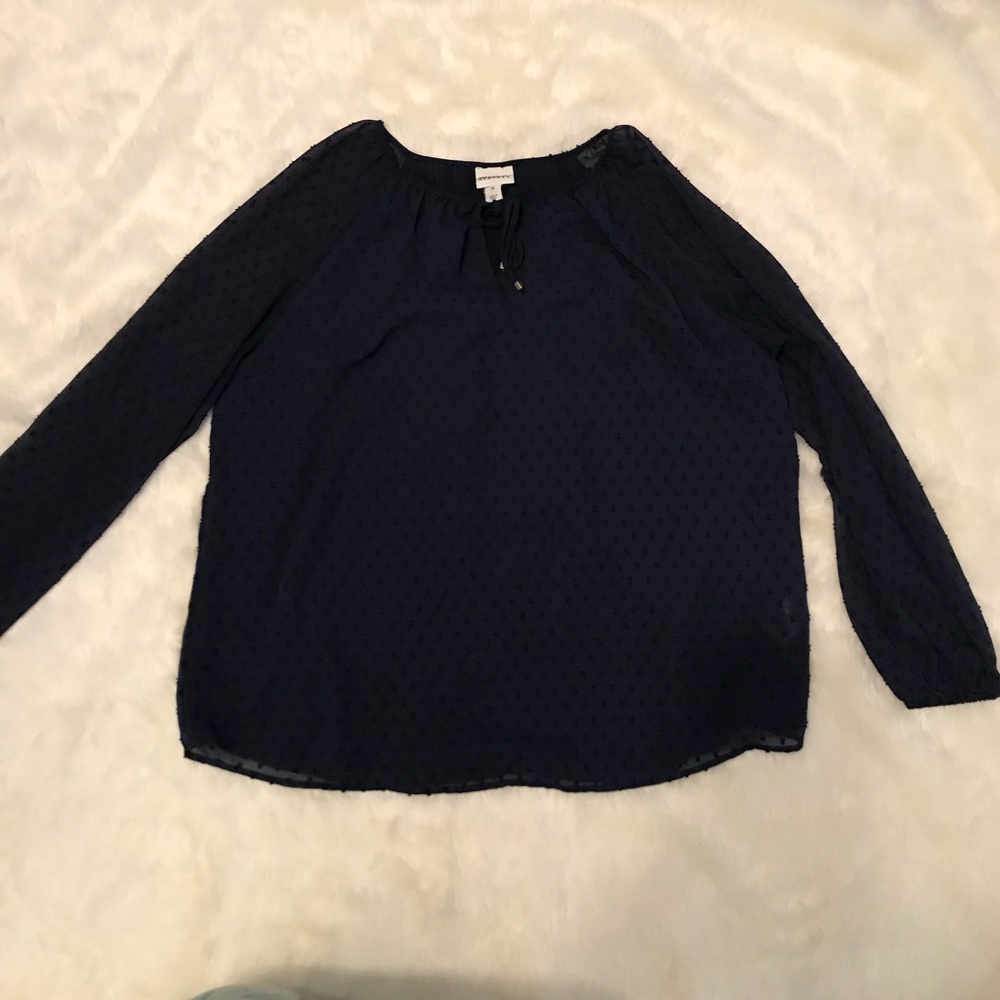 Ava & Viv navy top with sheer sleeves